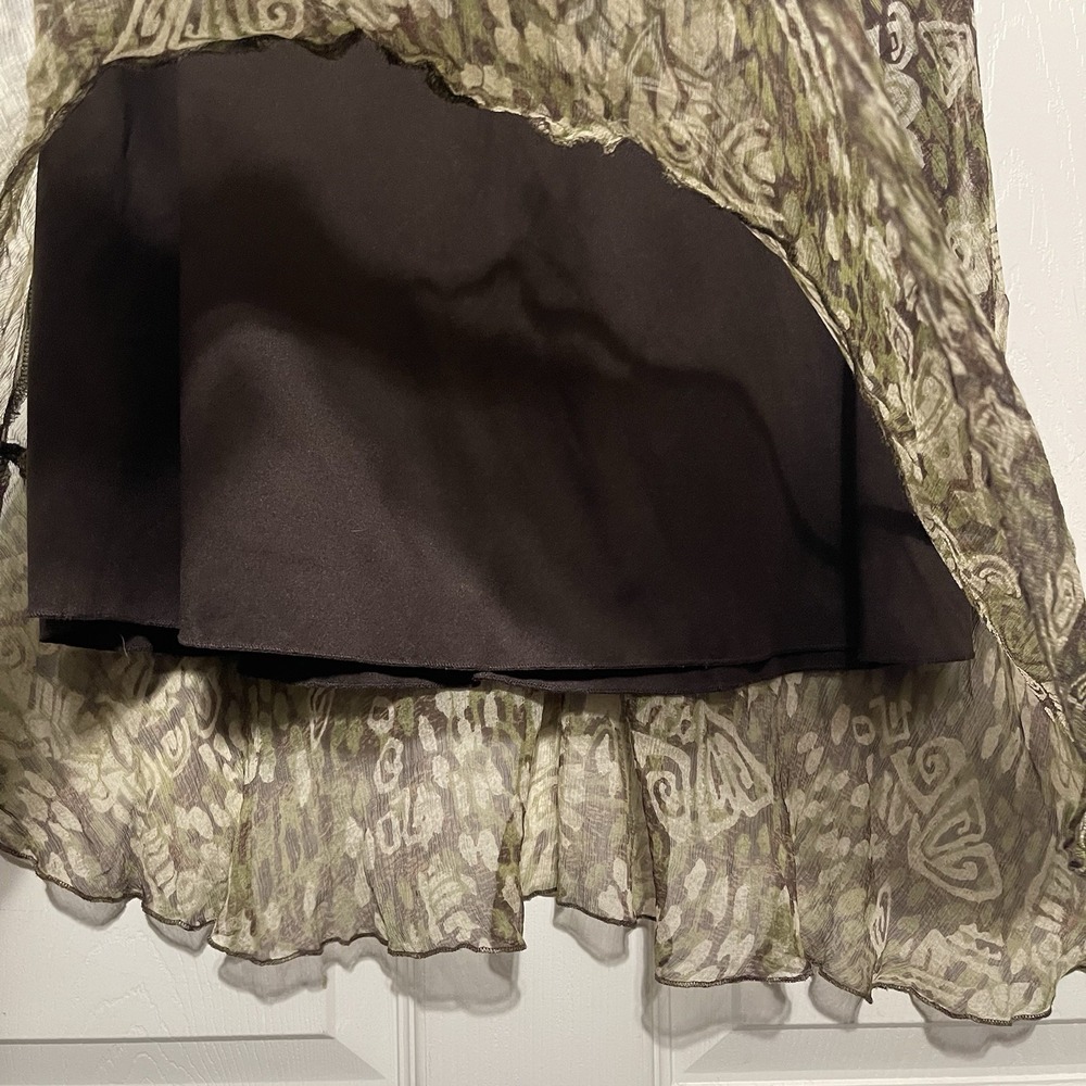 Jonathan Martin Silk Midi Skirt Womens M Brown Green Y2K Boho Earthy Whimsigoth - Picture 3 of 5